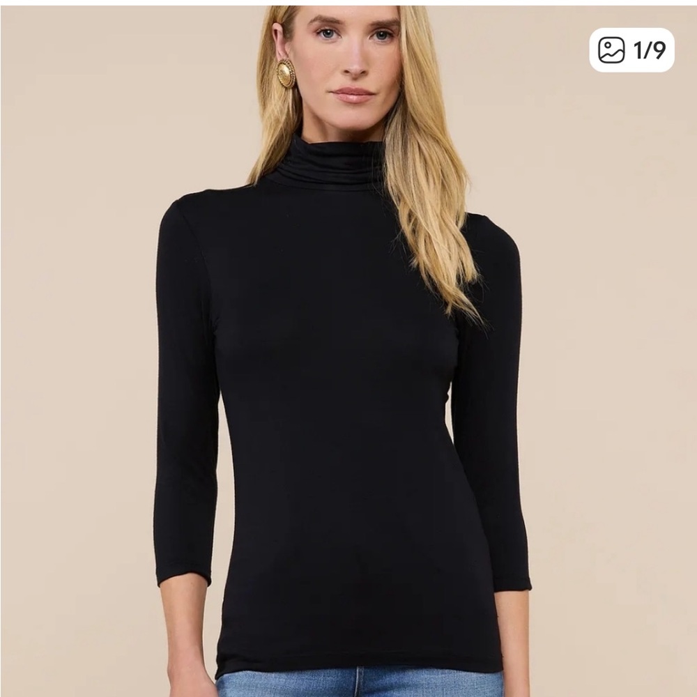 L'Agence Aja 3/4 sleeve Black Turtleneck Top in Black Sz XS